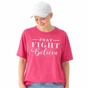 Pray Fight Believe Graphic Tee – Pink – Size 2XL